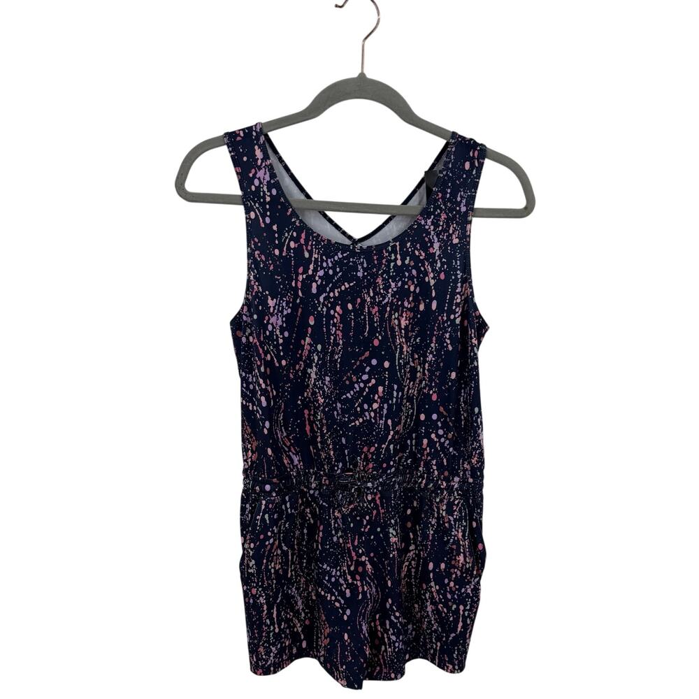 Ideology Girls Romper Sz XL (14-16) Navy Blue Pink Paint Splatter One Piece NEW
